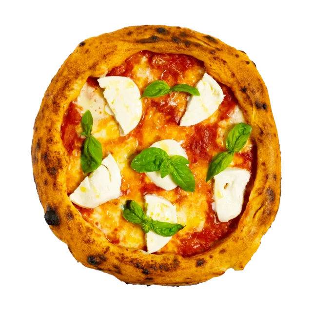 Pizza Bufalina — sos de roșii San Marzano, fior di latte, mozzarella di bufala, busuioc, ulei de măsline extravirgin